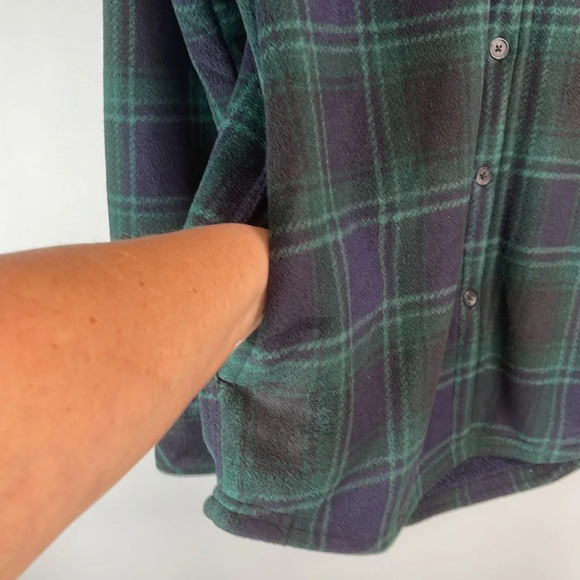 REALTREE Plaid Fleece Hooded Shirt Jacket Navy Green Sherpa Lined Pockets Size S - Picture 5 of 15